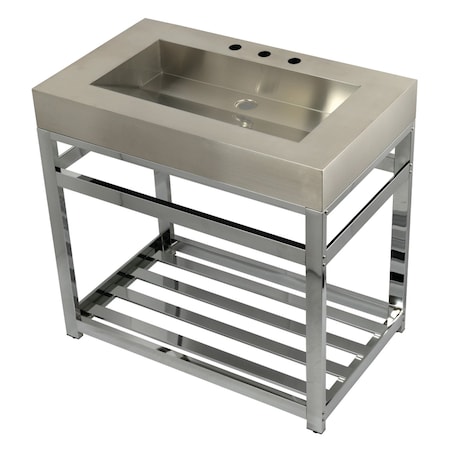 Fauceture KVSP3722A1 37" Stainless Steel Sink W/ Steel Console Sink Base, Chrome KVSP3722A1